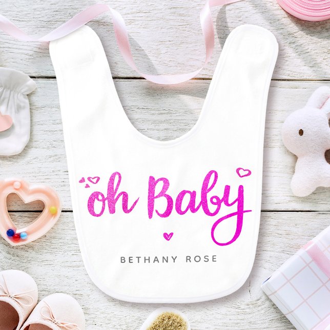 Pink Oh Baby Girl Script Name Hearts Reversible Baby Bib (Creator Uploaded)