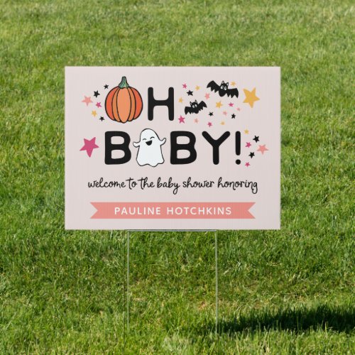 Pink Oh Baby Halloween Baby Shower Welcome Sign