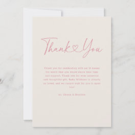 Pink Oh Baby Heart Calligraphy Simple Baby Shower Thank You Card