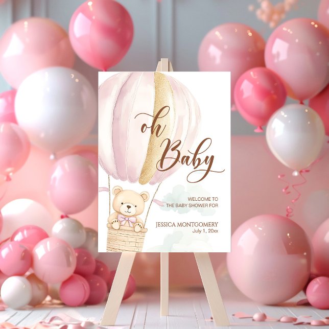Pink Oh Baby Script Bear in Hot Air Balloon Shower Foam Board (Creator Uploaded)