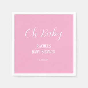Pink Oh Baby Script Cute Modern Girl Baby Shower Napkins