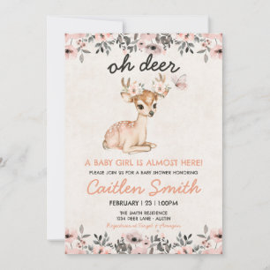Pink Oh Deer Baby Shower Floral Invitation