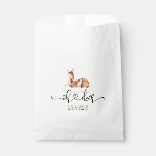 Pink Oh Deer Watercolor Baby Shower Favor Bag