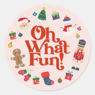 Pink Oh What Fun Christmas Birthday Dessert Favors Classic Round Sticker