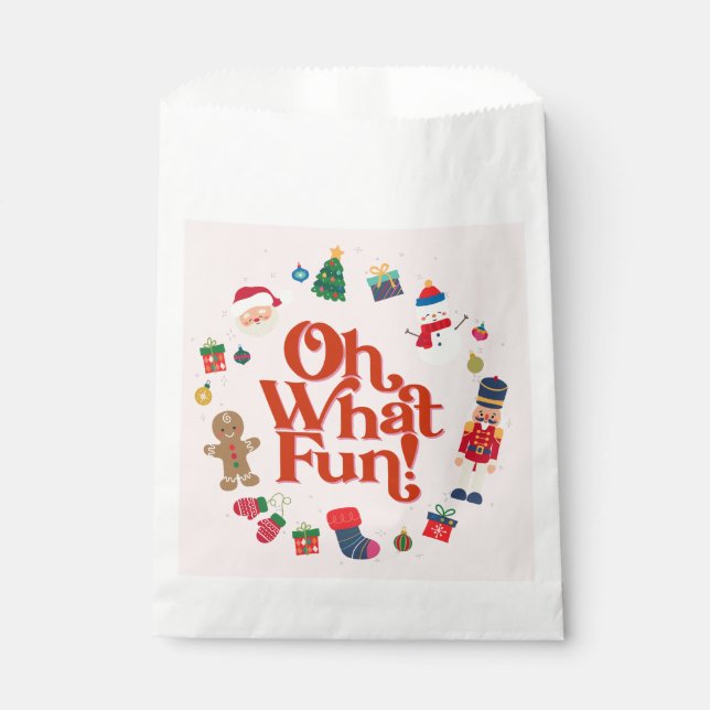 Pink Oh What Fun Christmas Birthday Party Favors Favor Bag (Front)