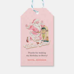 Pink oh What Fun, Retro Groovy Santa Claus Birthda Gift Tags