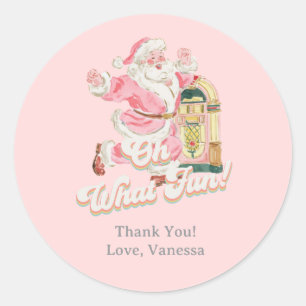 Pink Oh What Fun-Retro Groovy Santa Thank You Classic Round Sticker