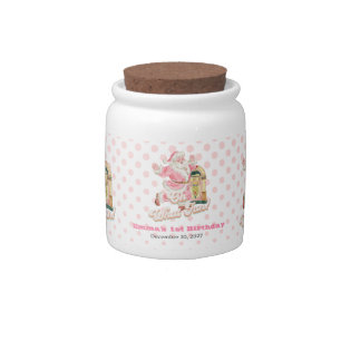 Pink Oh What Fun-Retro Santa Claus Themed Birthday Candy Jar