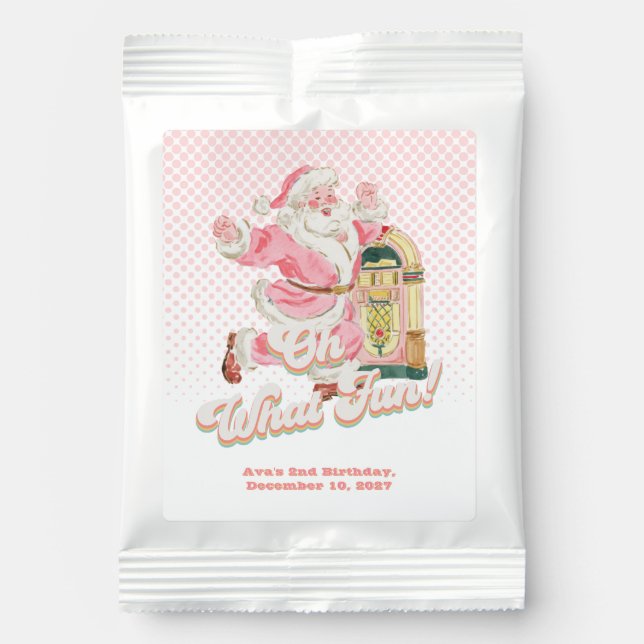 Pink Oh What Fun-Retro Santa Claus Themed Birthday Hot Chocolate Drink Mix (Front)