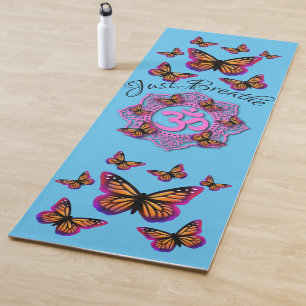 Pink ohm mandala design butterflies just breathe yoga mat
