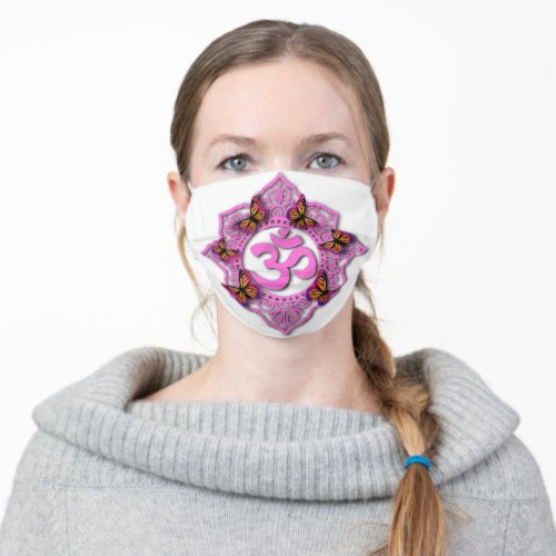 Pink ohm mandala design with Monarch butterflies Adult Cloth Face Mask