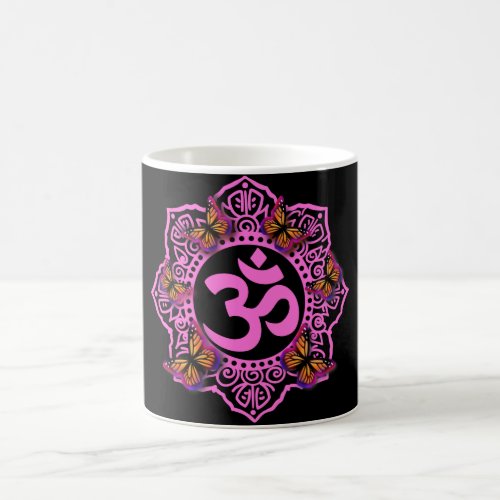 Pink ohm mandala design with Monarch butterflies Coffee Mug