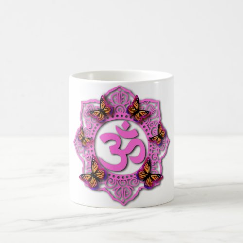 Pink ohm mandala design with Monarch butterflies Coffee Mug