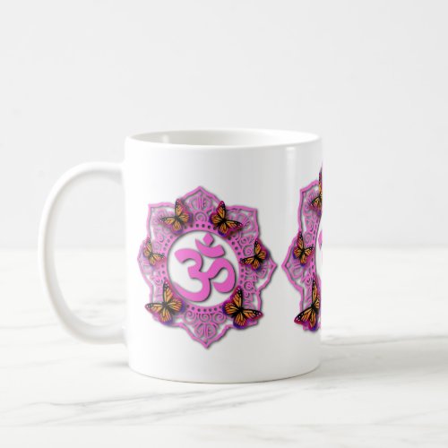 Pink ohm mandala design with Monarch butterflies Coffee Mug