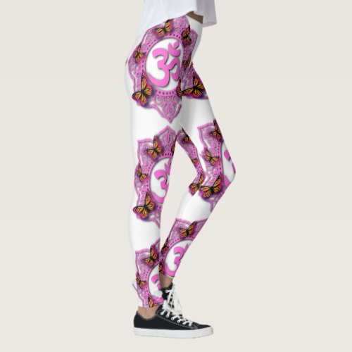 Pink ohm mandala design with Monarch butterflies Leggings