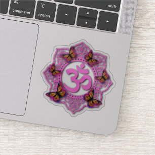 Pink ohm mandala design with Monarch butterflies Sticker