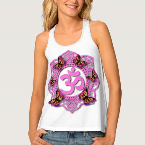 Pink ohm mandala design with Monarch butterflies Tank Top