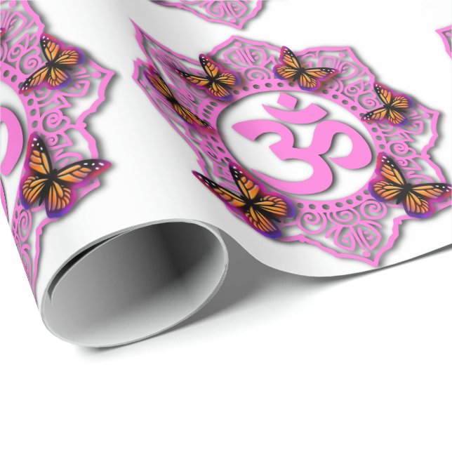 Pink ohm mandala design with Monarch butterflies Wrapping Paper (Roll Corner)