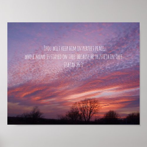 Pink Oklahoma Sunset with Trees and Bible Verse Poster