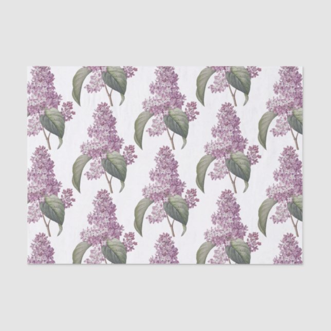 Pink Old Fashioned Lilac Floral Print Decoupage Tissue Paper (Front)
