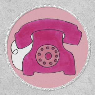 Pink Old Fashioned Retro Rotary Phone Telephone Patch
