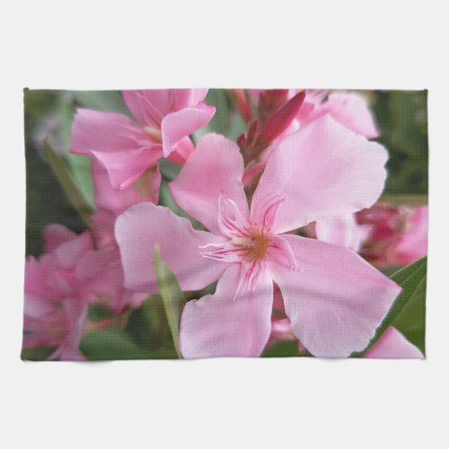 Pink Oleander Floral Kitchen Towel