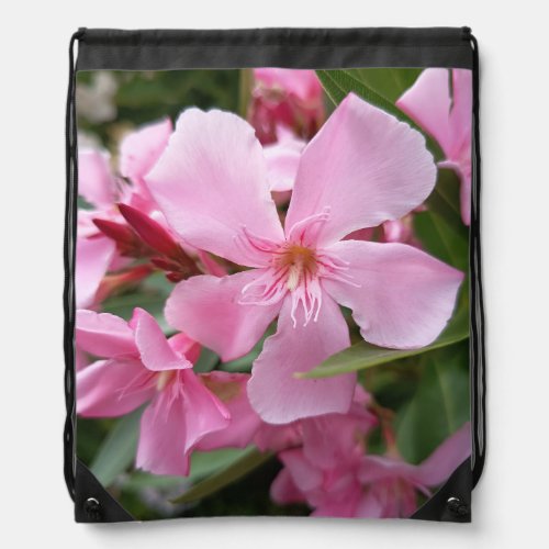 Pink Oleander Flower Drawstring Backpack | Elegant
