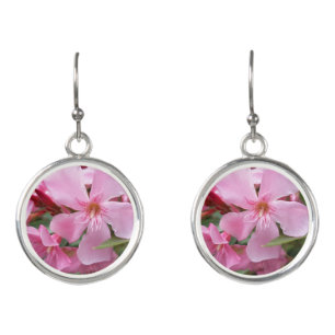 Pink Oleander Flower Drop Earrings Elegant Botan