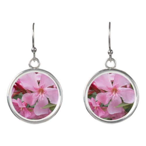 Pink Oleander Flower Drop Earrings | Elegant Botan