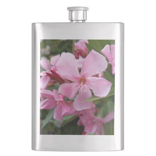 Pink Oleander Flower Flask | Elegant Botanical Hip