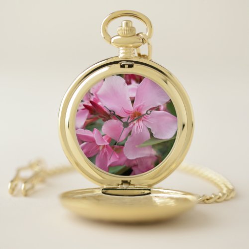 Pink Oleander Flower Pocket Watch | Elegant Floral