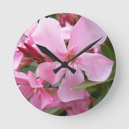 Pink Oleander Flower Wall Clock | Elegant Botanica