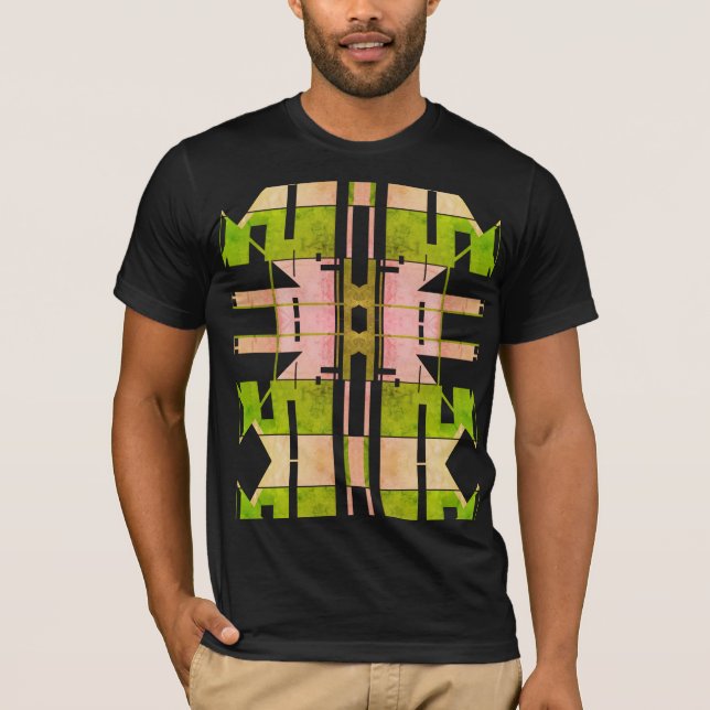 Pink Olive Beige Geometric Tribal Art Large Tiles T-Shirt (Front)