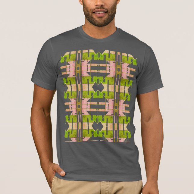 Pink Olive Beige Geometric Tribal Art Small Tiles T-Shirt (Front)