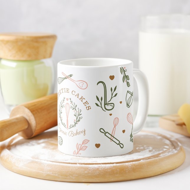 Pink & Olive Green Baking & Cooking Utensil Bakery Coffee Mug