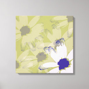 Pink Olive Green Daisy Floral Art Canvas Print