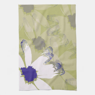Pink Olive Green Daisy Floral Art Kitchen Towel
