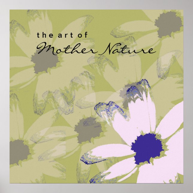 Pink Olive Green Daisy Floral Art Poster (Front)