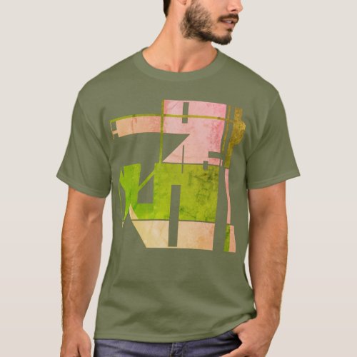 Pink Olive Green Geometric Abstract Art Design T_Shirt