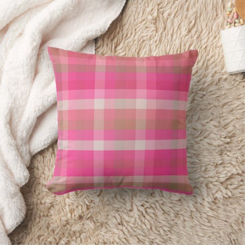 Pink Olive White Plaid Decoratve Throw Pillow