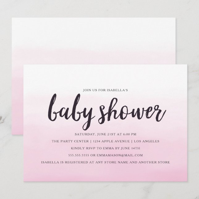 Pink Ombre Baby Shower Invitation (Front/Back)