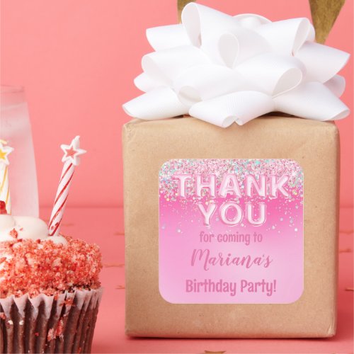 Pink Ombre Birthday Party Favor Square Sticker