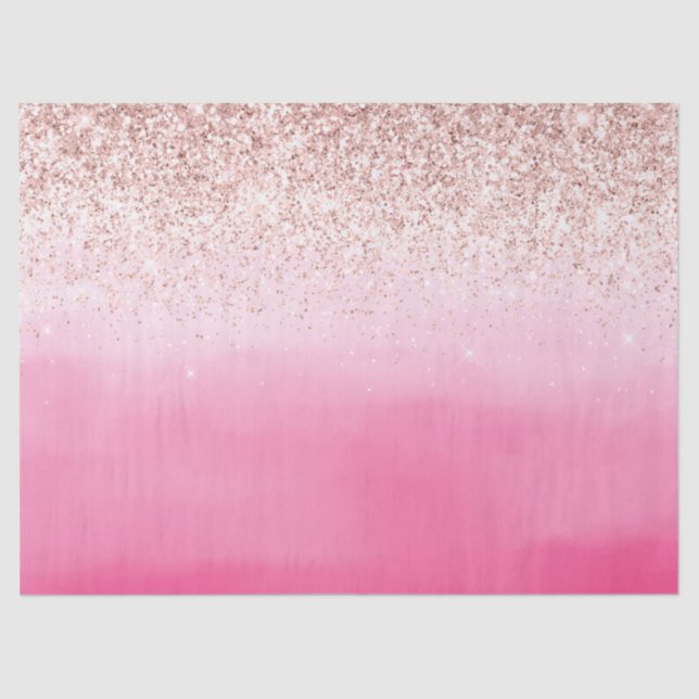 Pink Ombre Blush Glitter Sparkle Tissue Paper (Front)