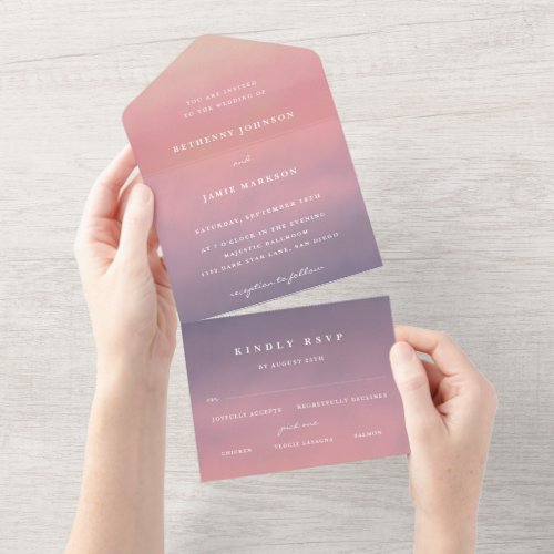 Pink Ombre Boho All in One Wedding Invite