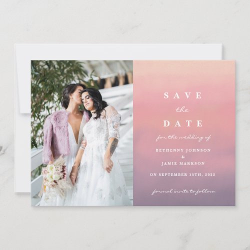 Pink Ombre Boho Minimalist Save The Date Thank You Card