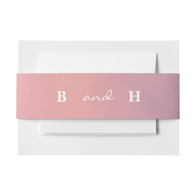 Pink Ombre Boho Minimalist Wedding  Invitation Belly Band (Front Example)