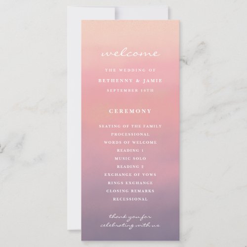 Pink Ombre Boho Minimalist Wedding Program