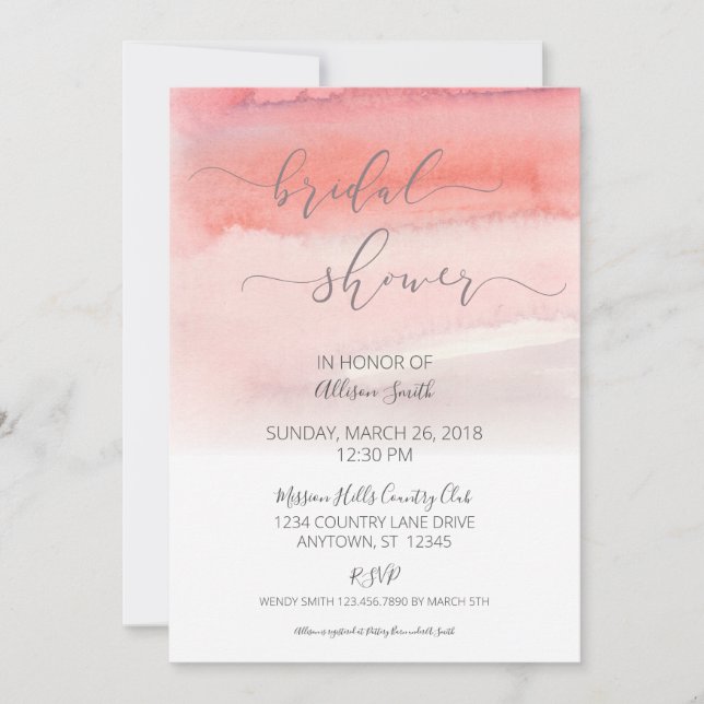 Pink Ombre Bridal Shower Invitation (Front)
