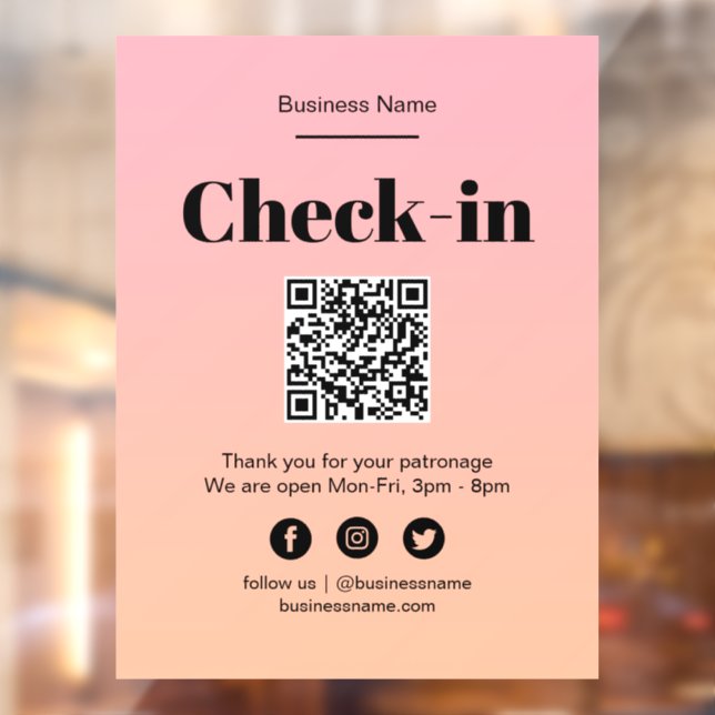 Pink Ombre Business Covid QR Code Check-In Window Cling (Sheet 2)