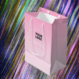 Pink Ombre Business Name & Logo Contact Info Medium Gift Bag